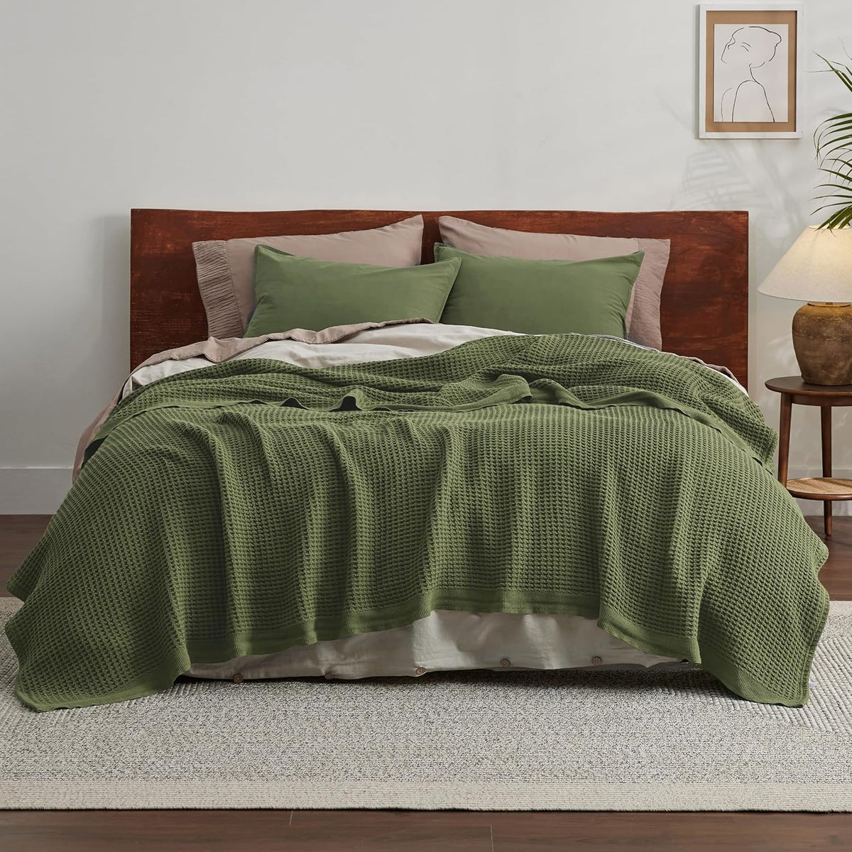 Riafu – 100% Cotton Queen Blanket with Cooling Waffle Weave | Soft & Breathable for Summer Comfort