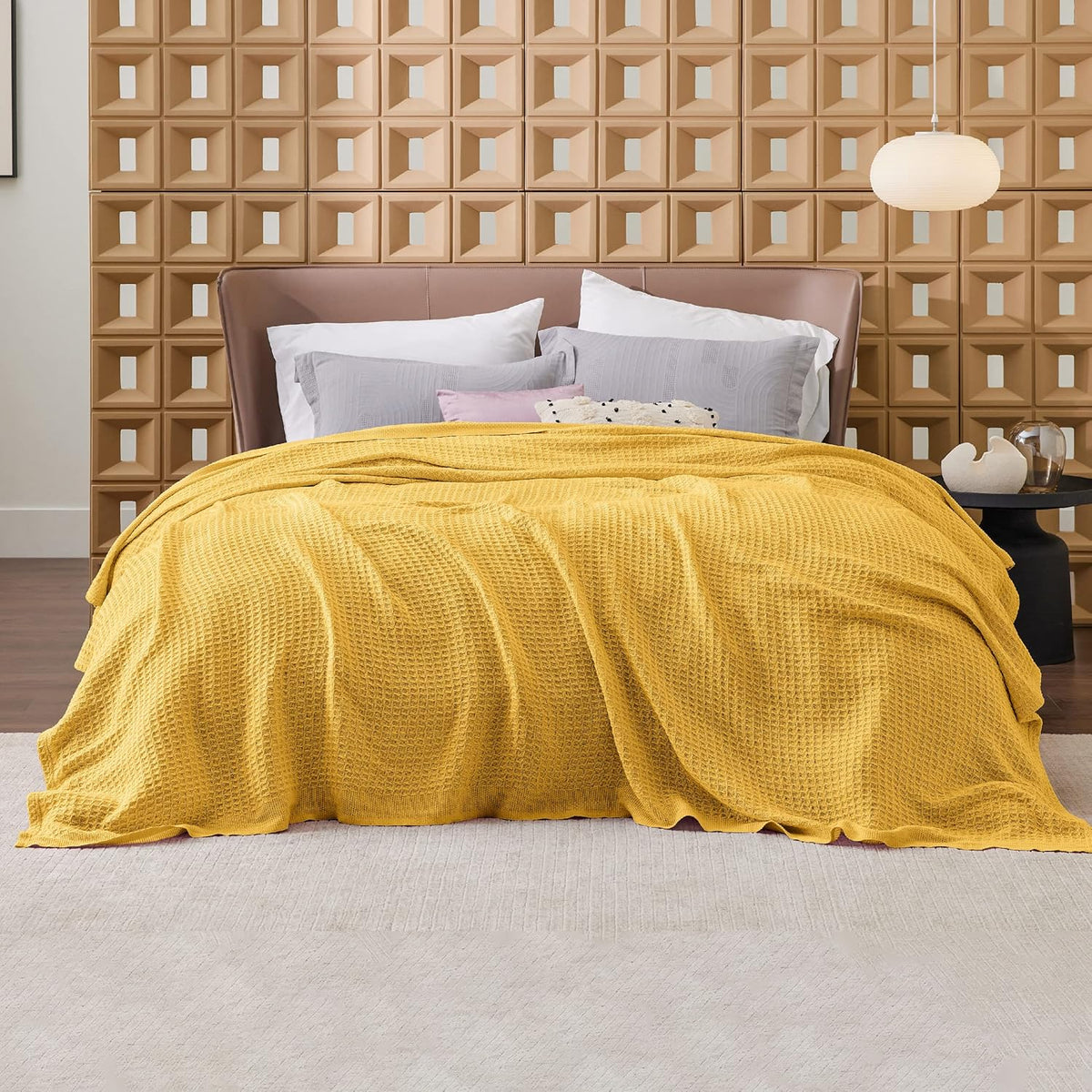 Riafu – 100% Cotton Queen Blanket with Cooling Waffle Weave | Soft & Breathable for Summer Comfort