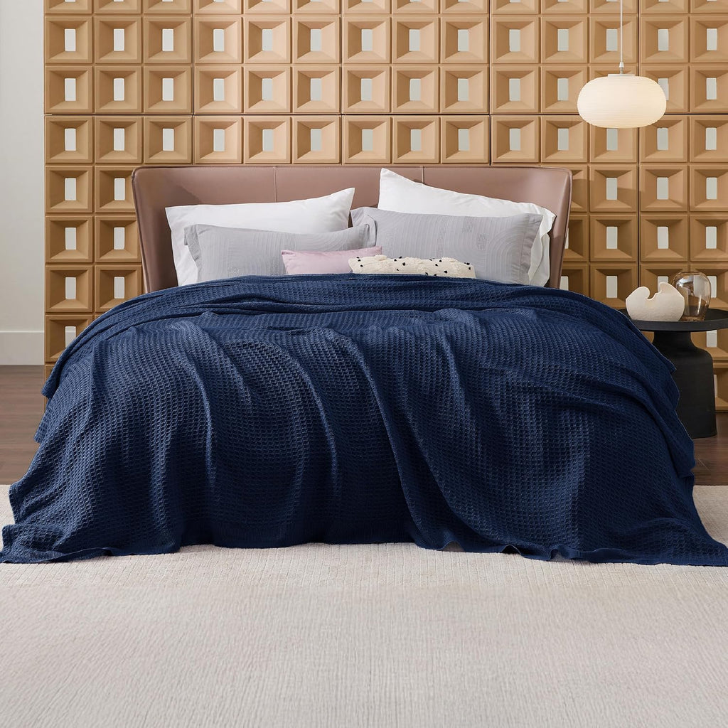 Riafu – 100% Cotton Queen Blanket with Cooling Waffle Weave | Soft & Breathable for Summer Comfort