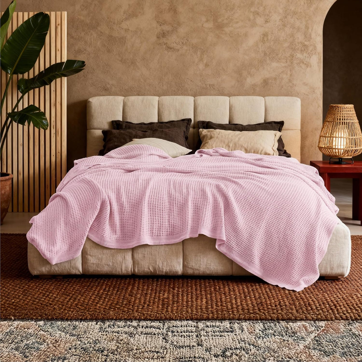 Riafu – 100% Cotton Queen Blanket with Cooling Waffle Weave | Soft & Breathable for Summer Comfort