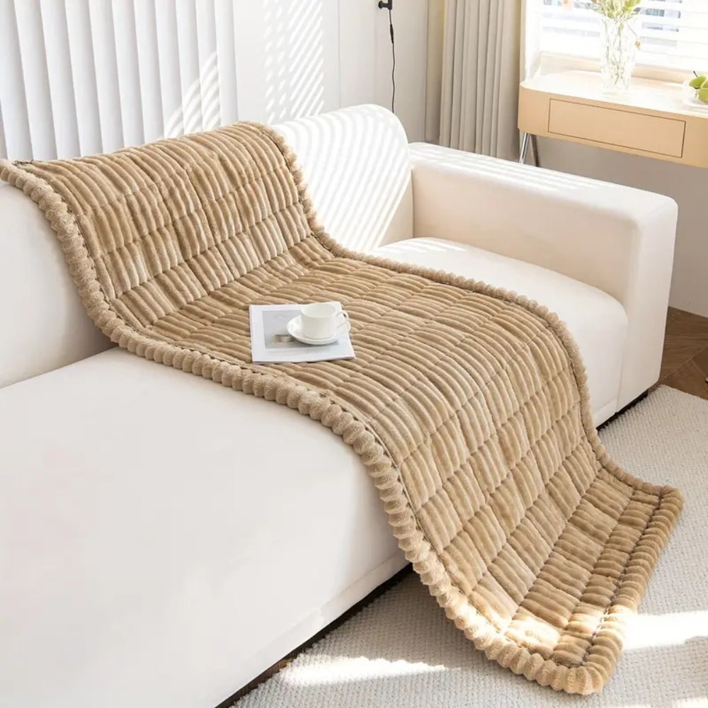Plush Quilted Sofa Cushion Cover with Non-Slip Backing and Pleated Edges