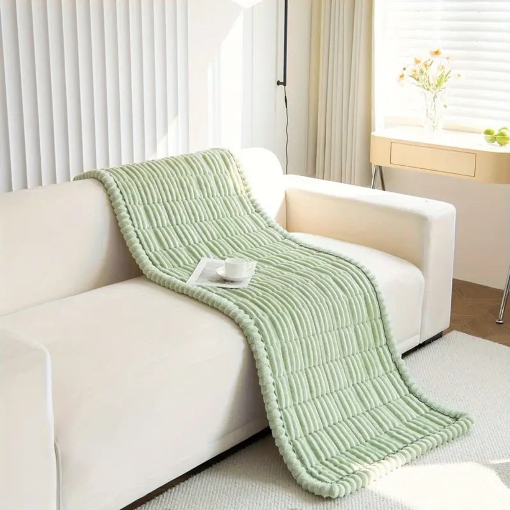 Plush Quilted Sofa Cushion Cover with Non-Slip Backing and Pleated Edges