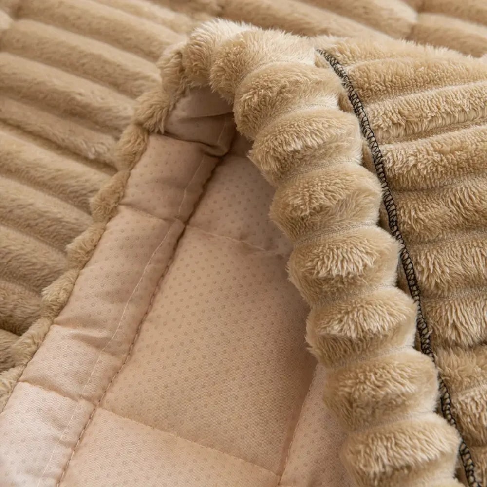 Plush Quilted Sofa Cushion Cover with Non-Slip Backing and Pleated Edges