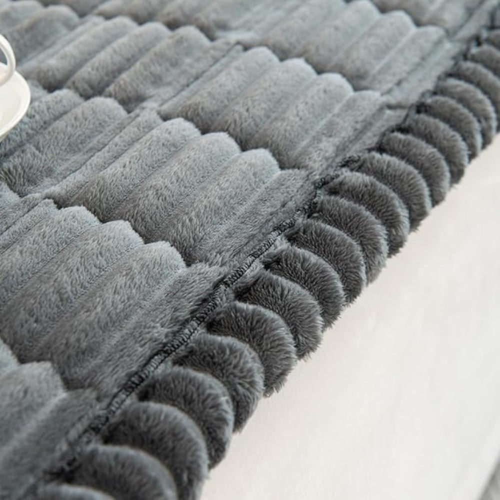 Plush Quilted Sofa Cushion Cover with Non-Slip Backing and Pleated Edges