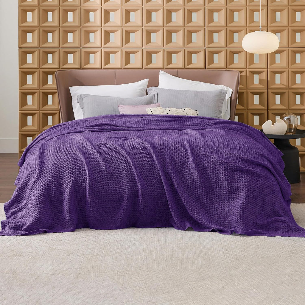 Riafu – 100% Cotton Queen Blanket with Cooling Waffle Weave | Soft & Breathable for Summer Comfort