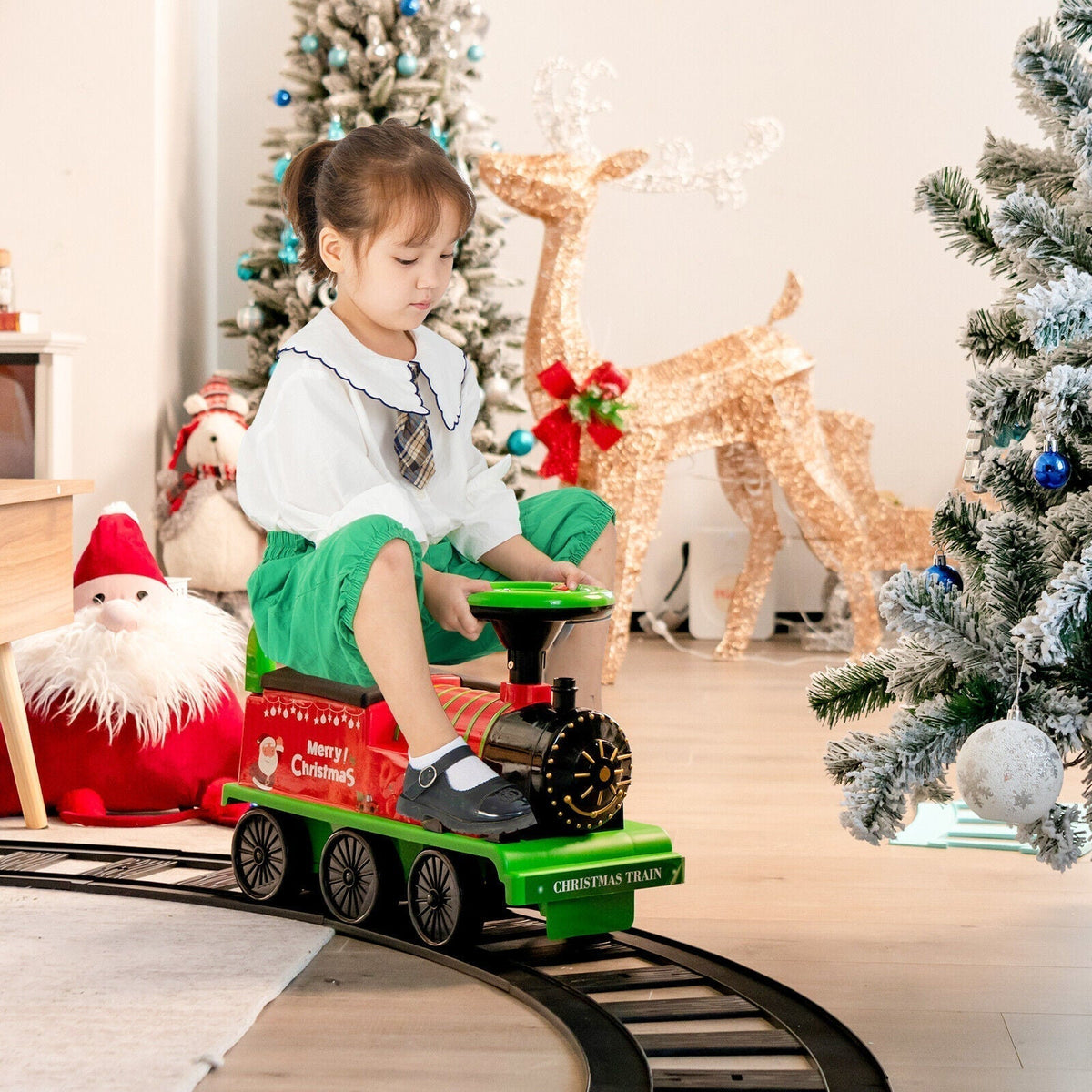 Riafu Ride-on | Kid's Rechargeable Ride On Toy Train And Track Set 6V