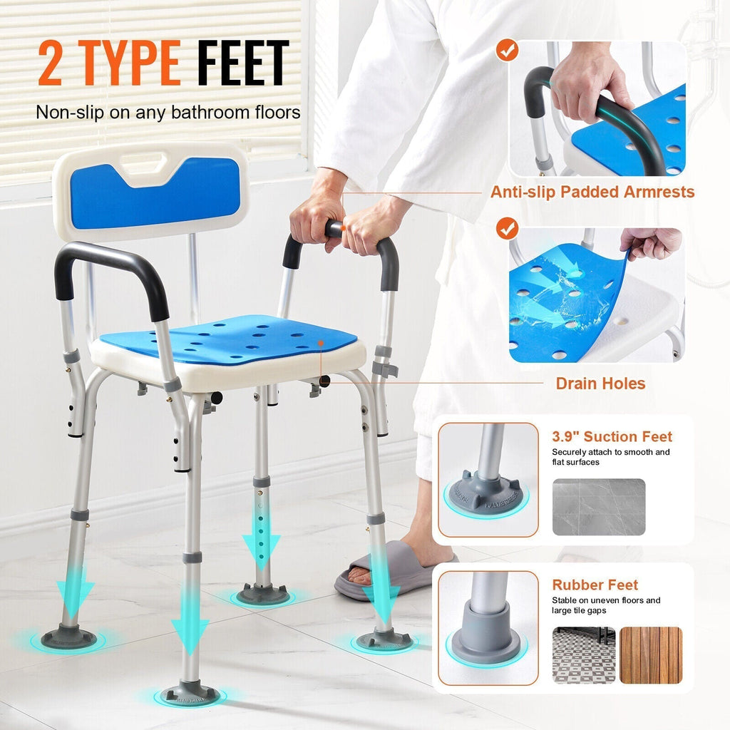 Riafu Height Adjustable Shower Chair – Sturdy Bathroom Bath Seat with Non-Slip Feet