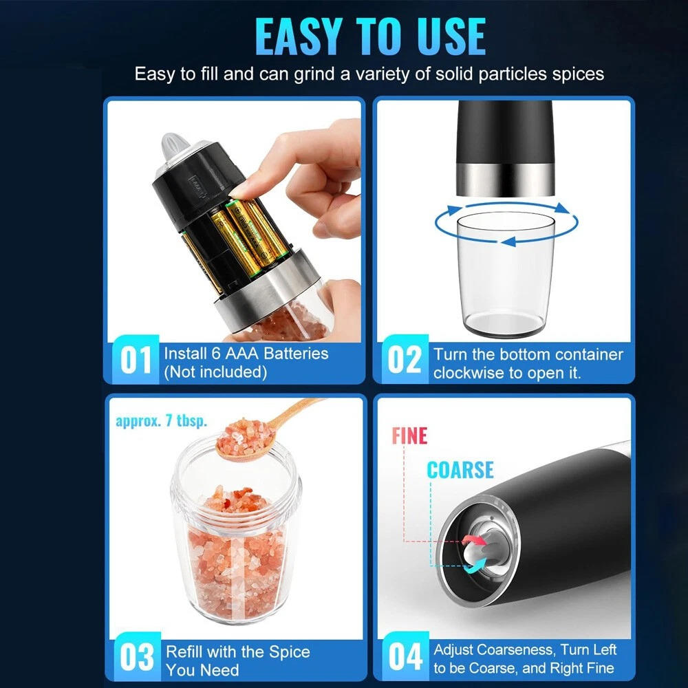 Riafu Electric Salt And Pepper Grinder 2 Pack