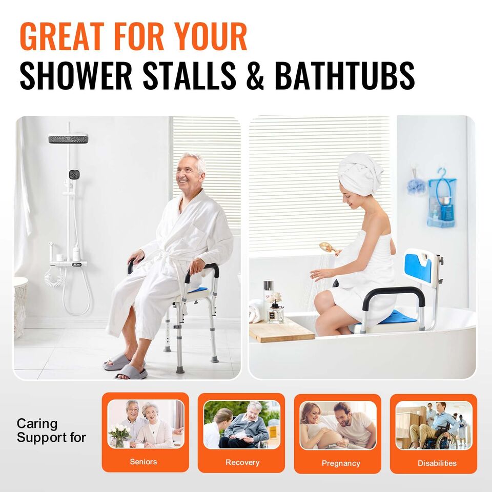 Riafu Height Adjustable Shower Chair – Sturdy Bathroom Bath Seat with Non-Slip Feet