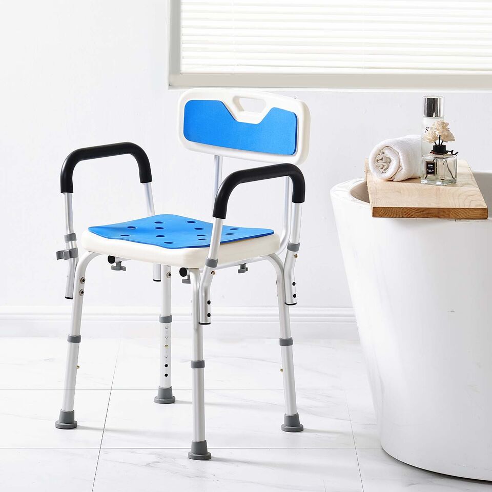Riafu Height Adjustable Shower Chair – Sturdy Bathroom Bath Seat with Non-Slip Feet