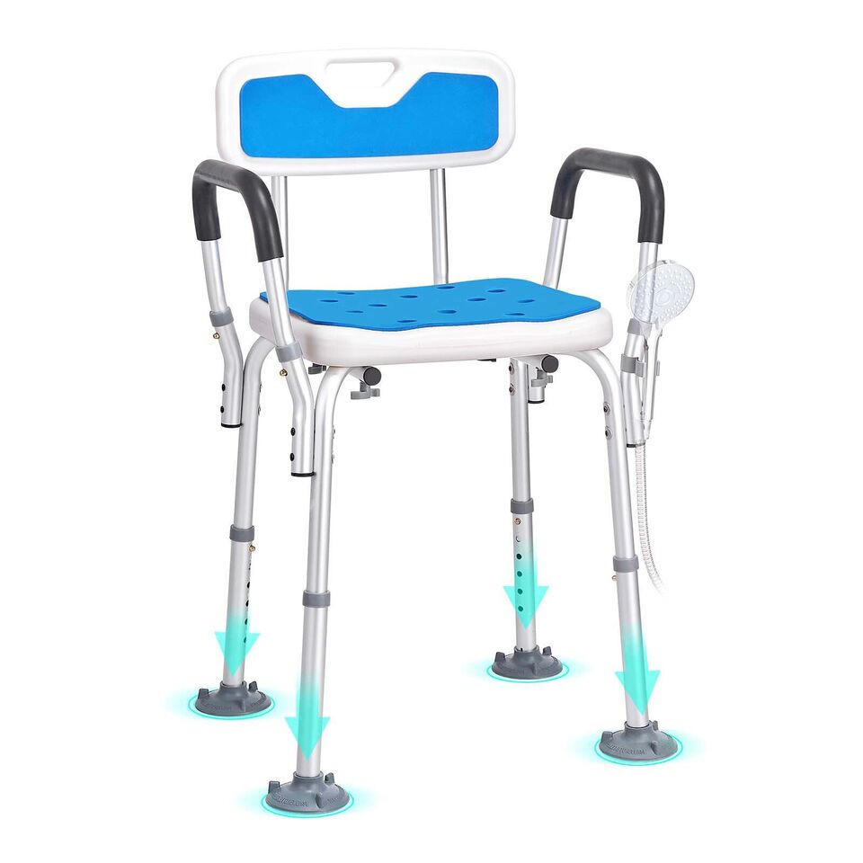 Riafu Height Adjustable Shower Chair – Sturdy Bathroom Bath Seat with Non-Slip Feet