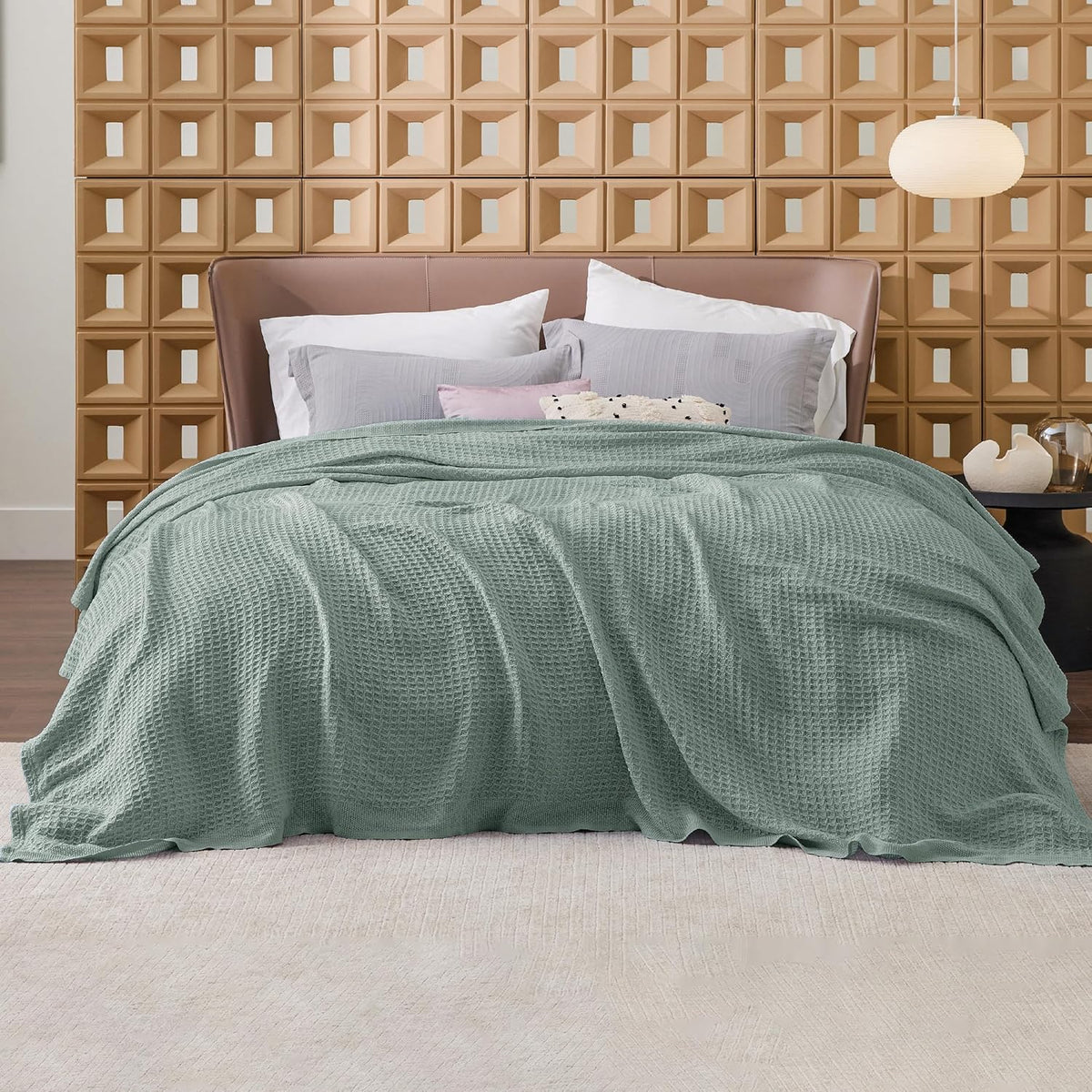 Riafu – 100% Cotton Queen Blanket with Cooling Waffle Weave | Soft & Breathable for Summer Comfort