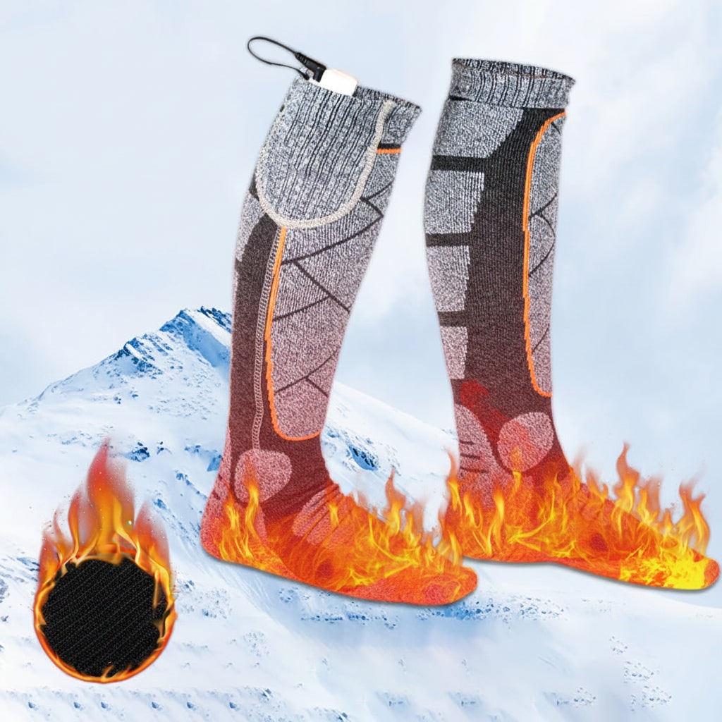 Thermal socks heated electrically with a rechargeable battery and USB charging, heated