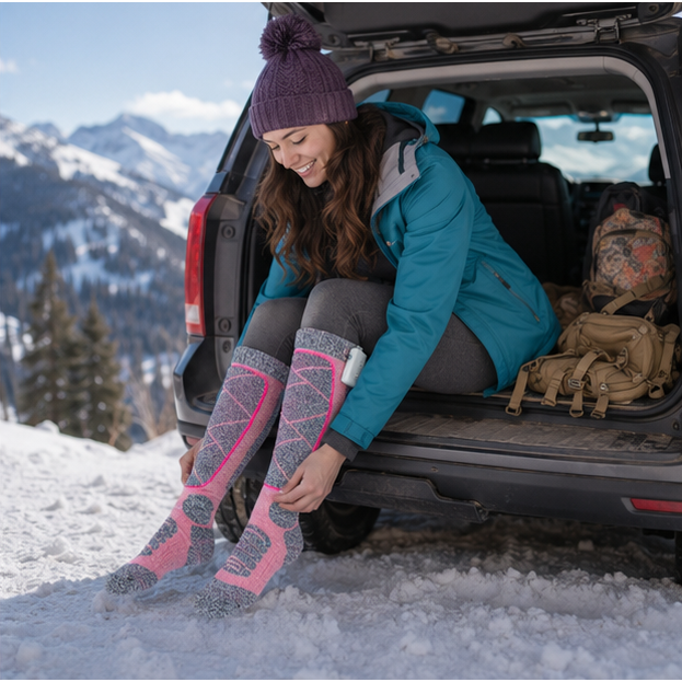 Thermal socks heated electrically with a rechargeable battery and USB charging, heated