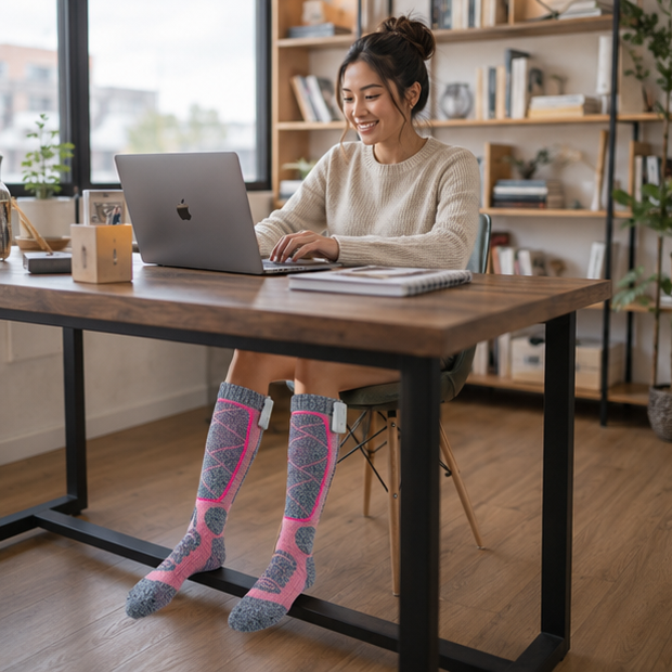 Thermal socks heated electrically with a rechargeable battery and USB charging, heated