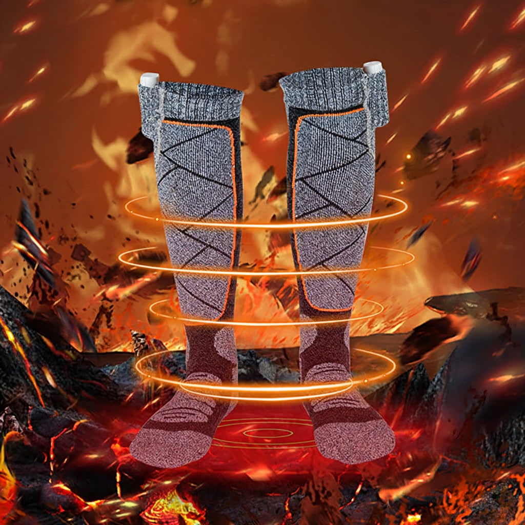 Thermal socks heated electrically with a rechargeable battery and USB charging, heated