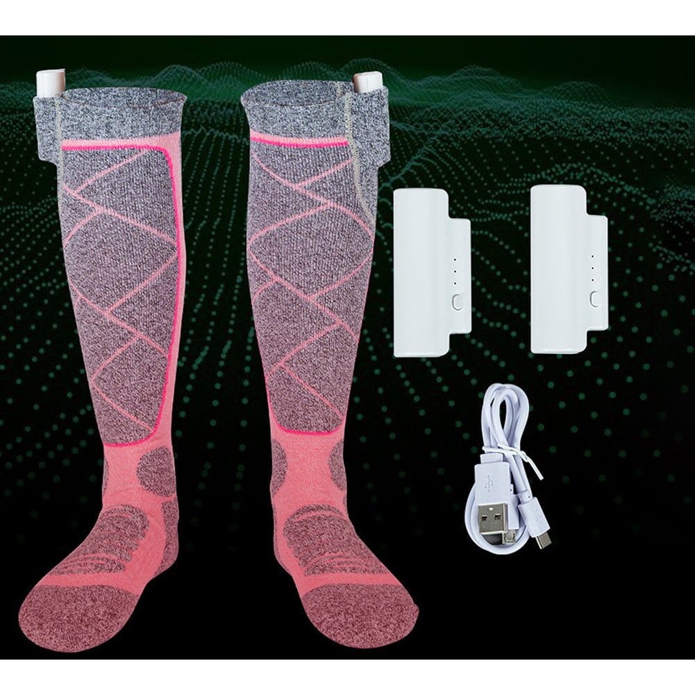 Thermal socks heated electrically with a rechargeable battery and USB charging, heated