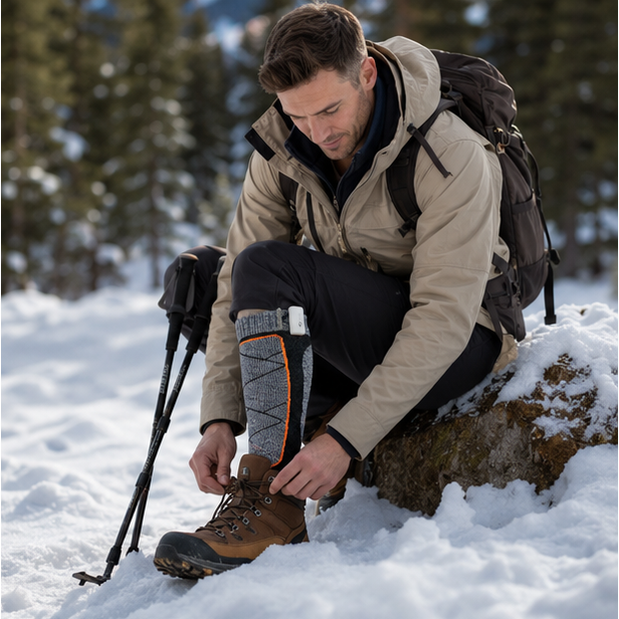 Thermal socks heated electrically with a rechargeable battery and USB charging, heated