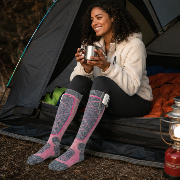 Thermal socks heated electrically with a rechargeable battery and USB charging, heated
