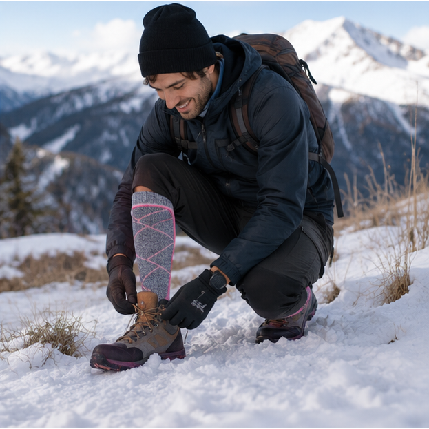 Thermal socks heated electrically with a rechargeable battery and USB charging, heated