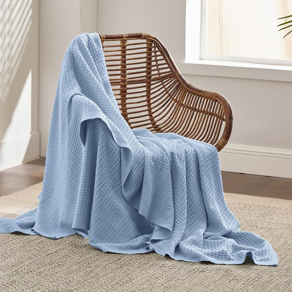 Riafu – 100% Cotton Queen Blanket with Cooling Waffle Weave | Soft & Breathable for Summer Comfort