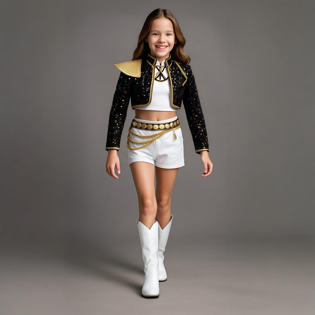 Carnival costume for a girl with a sequined jacket and carnival shorts