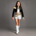 Carnival costume for a girl with a sequined jacket and carnival shorts