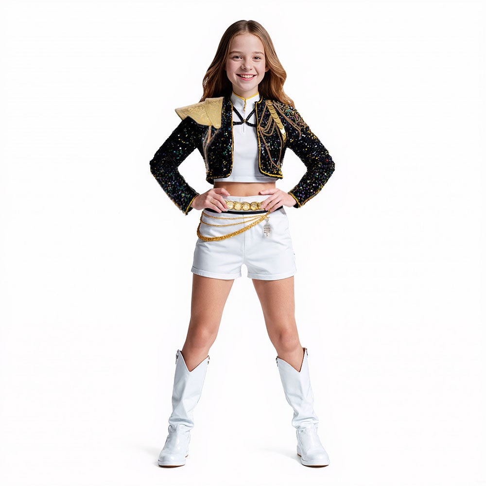 Carnival costume for a girl with a sequined jacket and carnival shorts