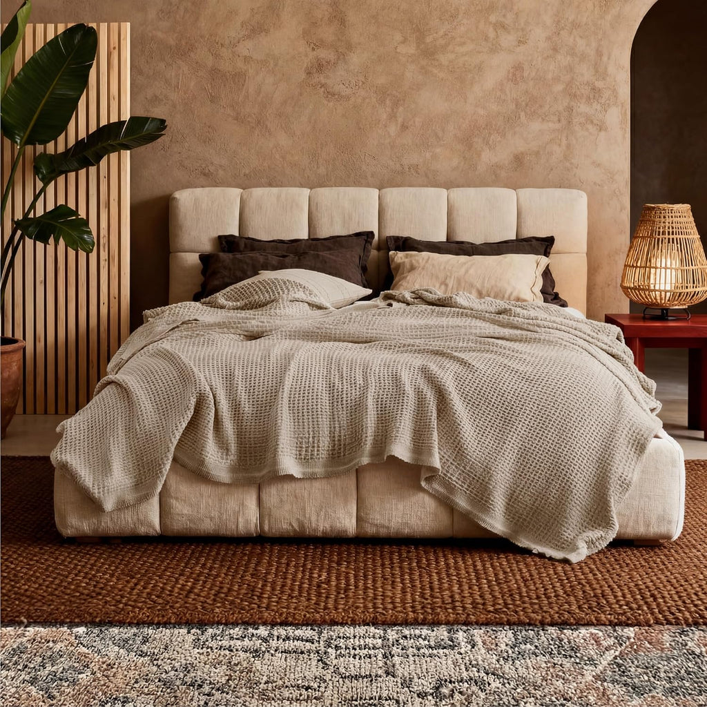 Riafu – 100% Cotton Queen Blanket with Cooling Waffle Weave | Soft & Breathable for Summer Comfort