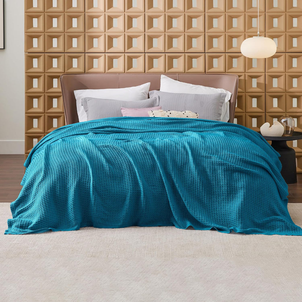 Riafu – 100% Cotton Queen Blanket with Cooling Waffle Weave | Soft & Breathable for Summer Comfort