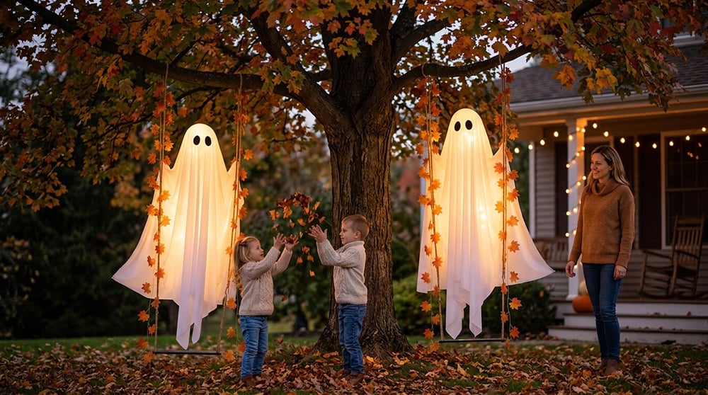 Riafu – Illuminated Swinging Halloween Ghost Decoration