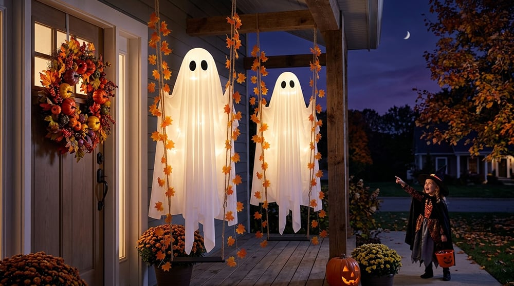 Riafu – Illuminated Swinging Halloween Ghost Decoration