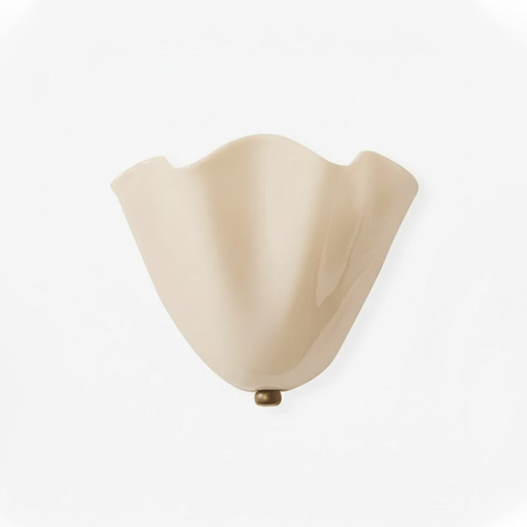 Wall Sconce Lighting with Wavy Glass Handkerchief Shade and Brass Finial