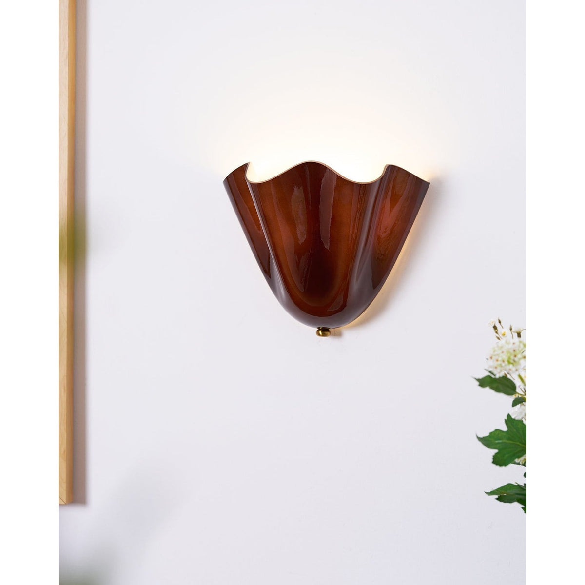 Wall Sconce Lighting with Wavy Glass Handkerchief Shade and Brass Finial