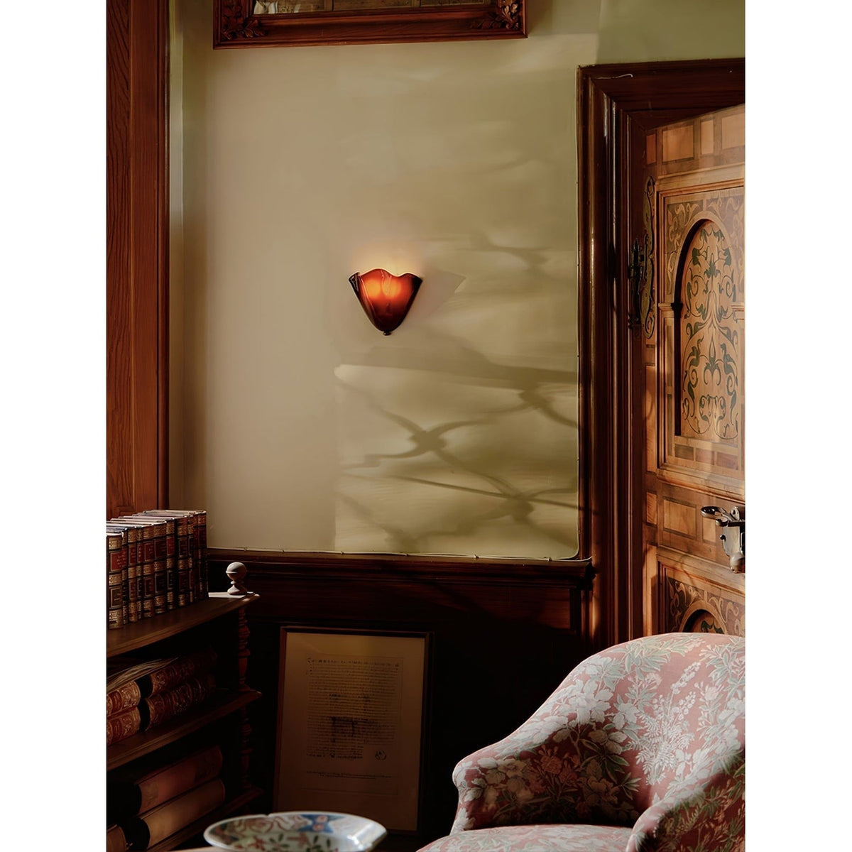 Wall Sconce Lighting with Wavy Glass Handkerchief Shade and Brass Finial