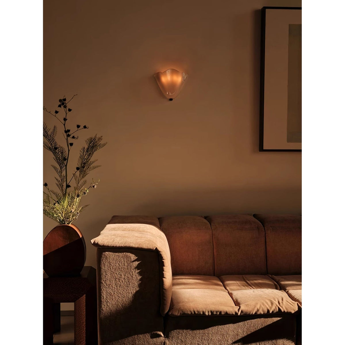 Wall Sconce Lighting with Wavy Glass Handkerchief Shade and Brass Finial