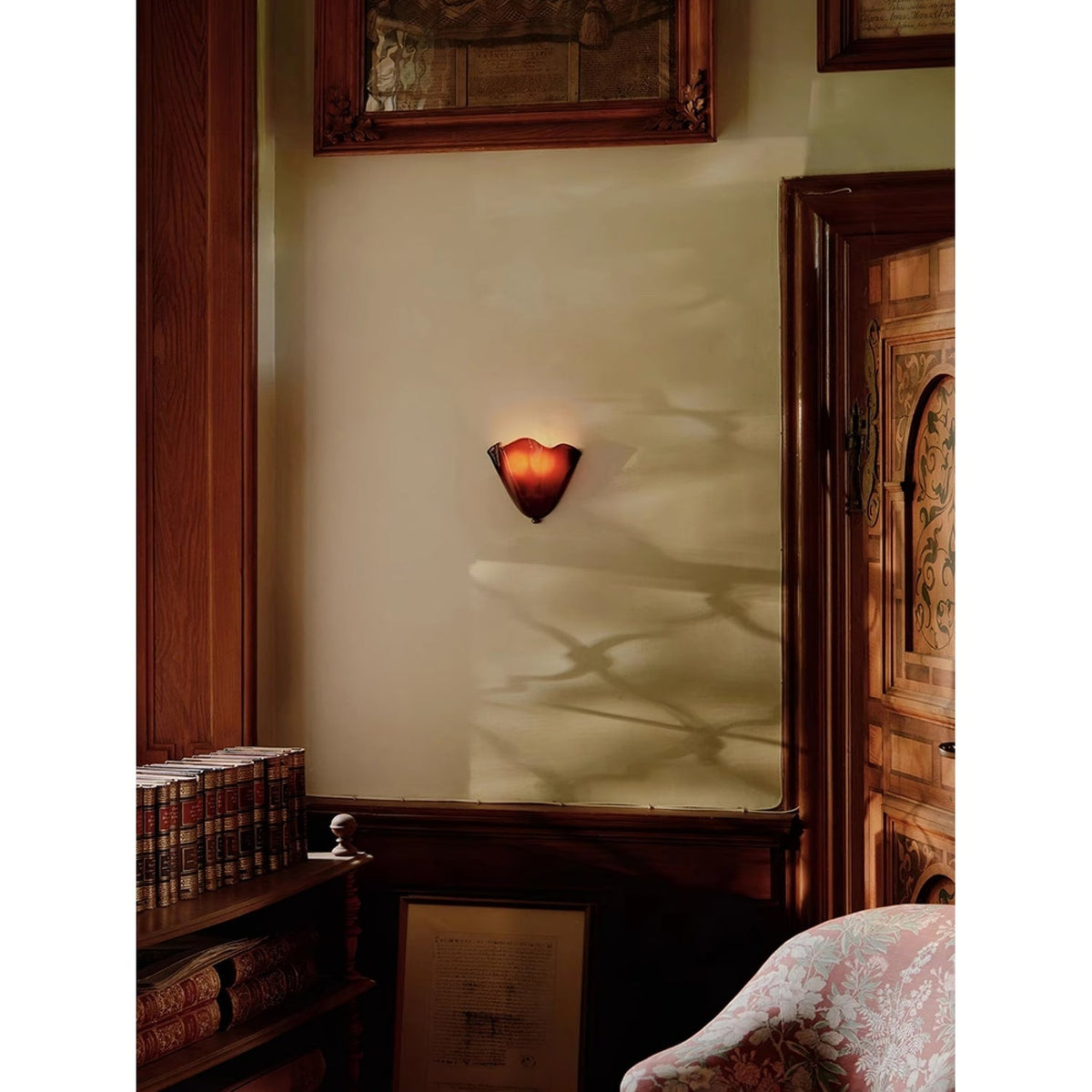 Wall Sconce Lighting with Wavy Glass Handkerchief Shade and Brass Finial