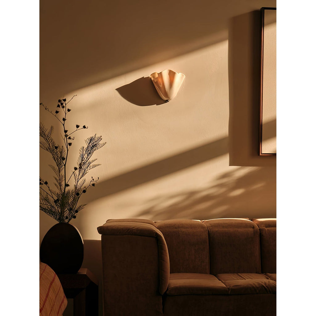 Wall Sconce Lighting with Wavy Glass Handkerchief Shade and Brass Finial