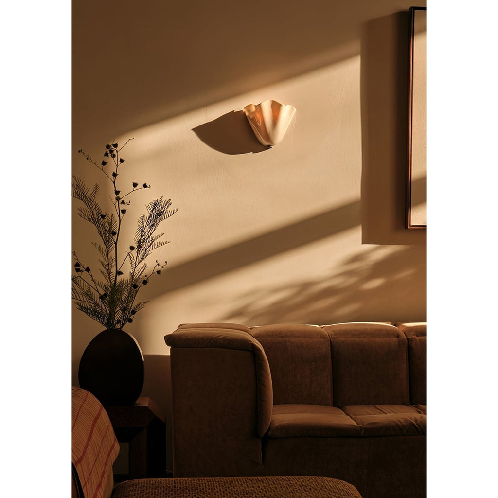 Wall Sconce Lighting with Wavy Glass Handkerchief Shade and Brass Finial
