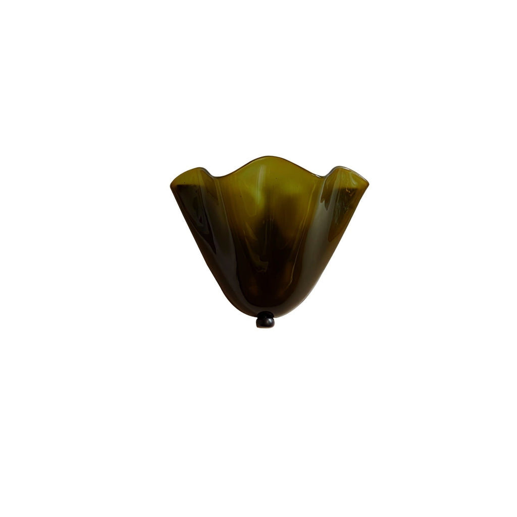 Wall Sconce Lighting with Wavy Glass Handkerchief Shade and Brass Finial