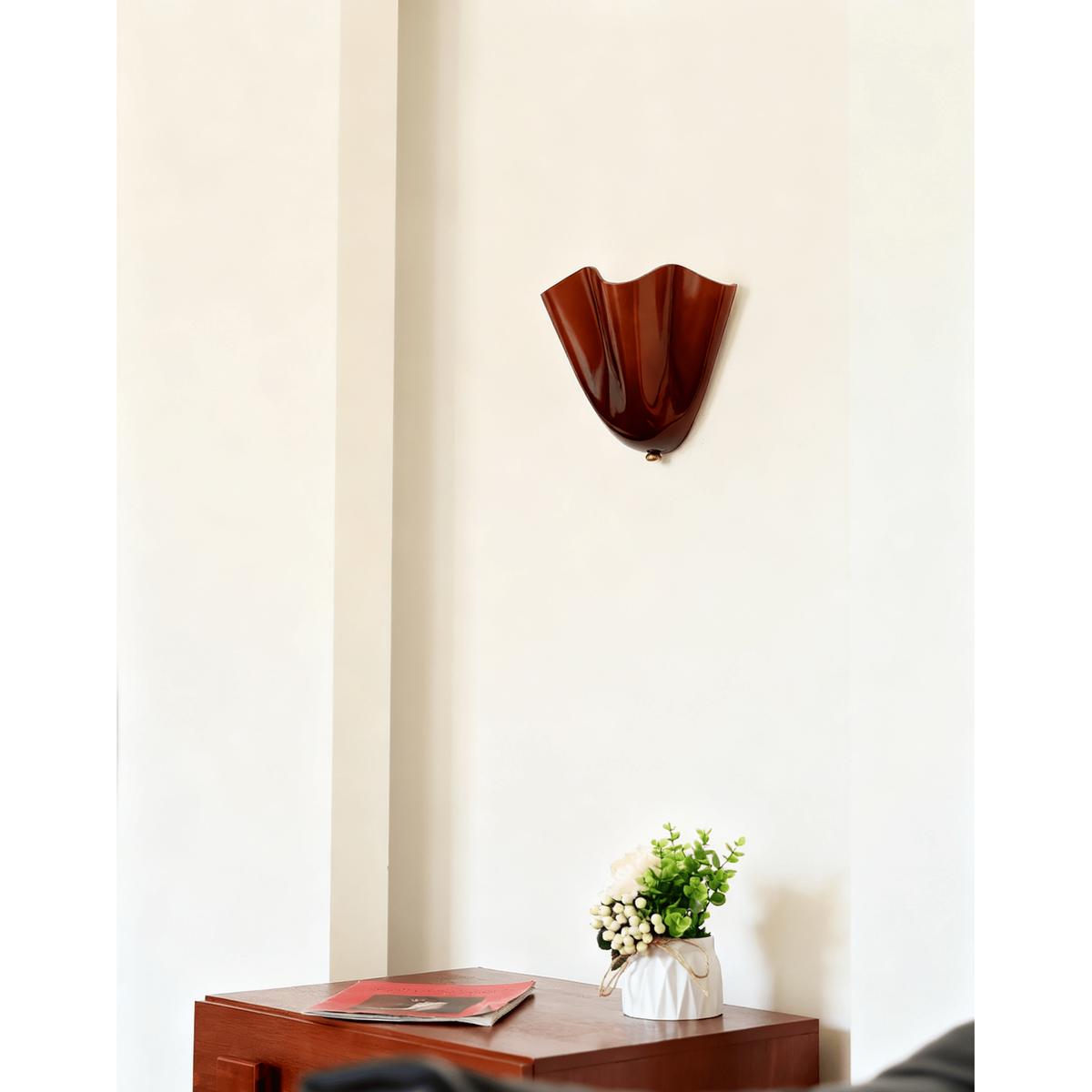 Wall Sconce Lighting with Wavy Glass Handkerchief Shade and Brass Finial