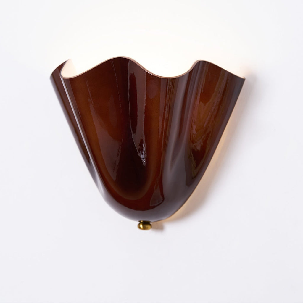 Wall Sconce Lighting with Wavy Glass Handkerchief Shade and Brass Finial