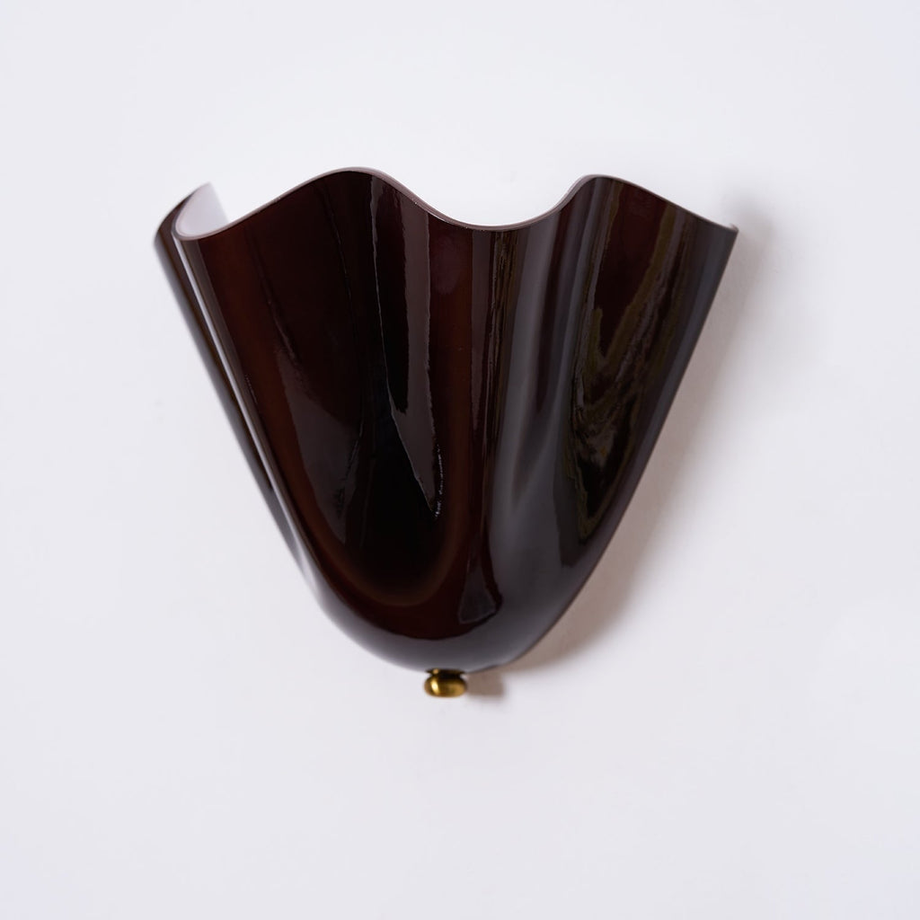 Wall Sconce Lighting with Wavy Glass Handkerchief Shade and Brass Finial