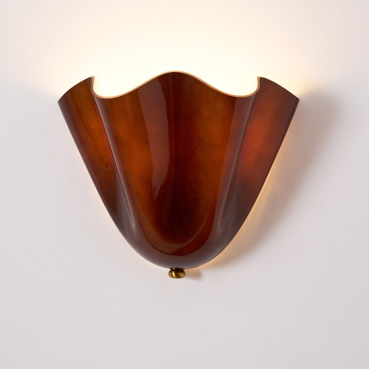 Wall Sconce Lighting with Wavy Glass Handkerchief Shade and Brass Finial