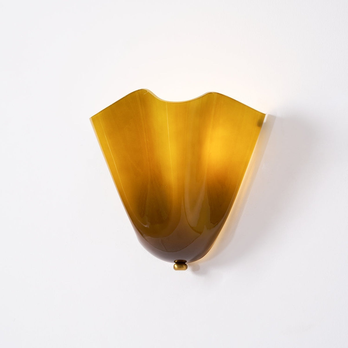 Wall Sconce Lighting with Wavy Glass Handkerchief Shade and Brass Finial