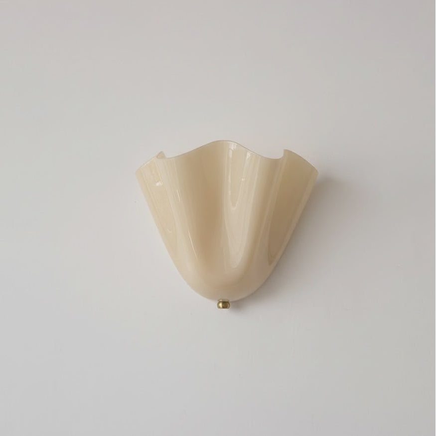 Wall Sconce Lighting with Wavy Glass Handkerchief Shade and Brass Finial