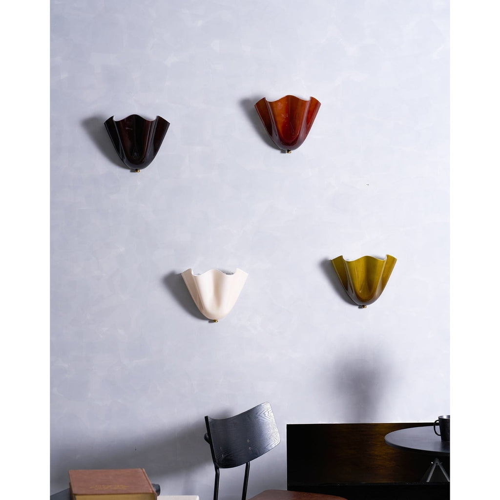 Wall Sconce Lighting with Wavy Glass Handkerchief Shade and Brass Finial