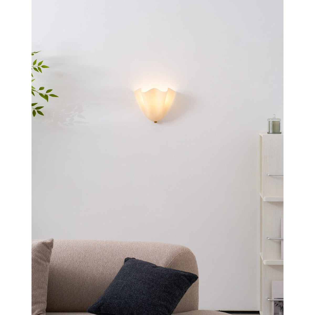 Wall Sconce Lighting with Wavy Glass Handkerchief Shade and Brass Finial