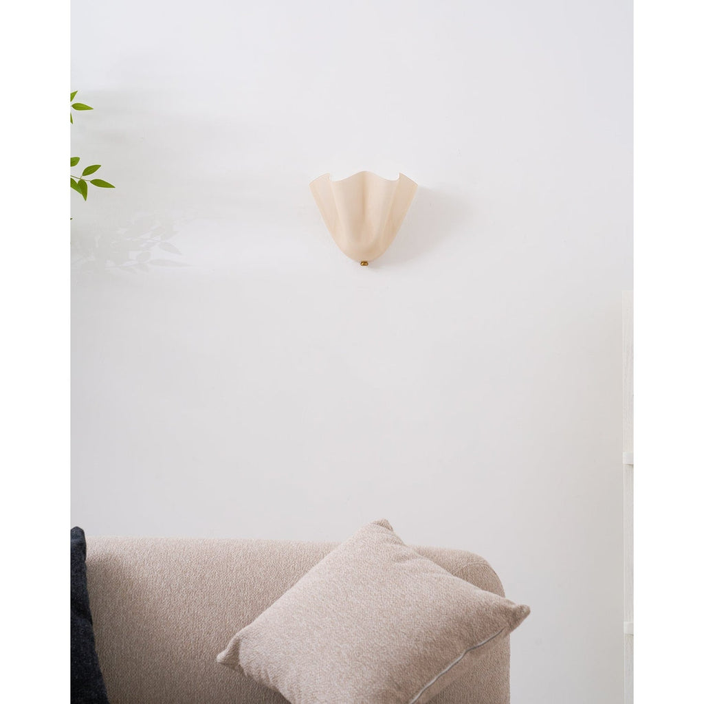 Wall Sconce Lighting with Wavy Glass Handkerchief Shade and Brass Finial