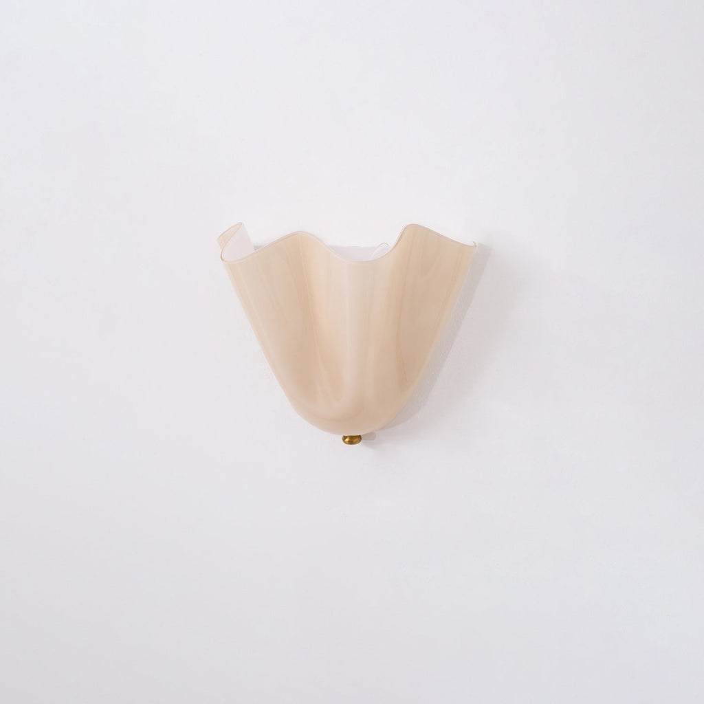 Wall Sconce Lighting with Wavy Glass Handkerchief Shade and Brass Finial